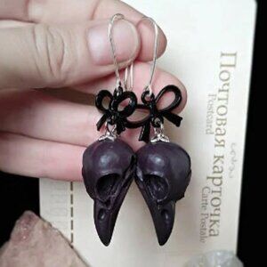 Raven Skull Earrings Faux Taxidermy Pagan Witch Gothic Skull Jewelry Halloween
